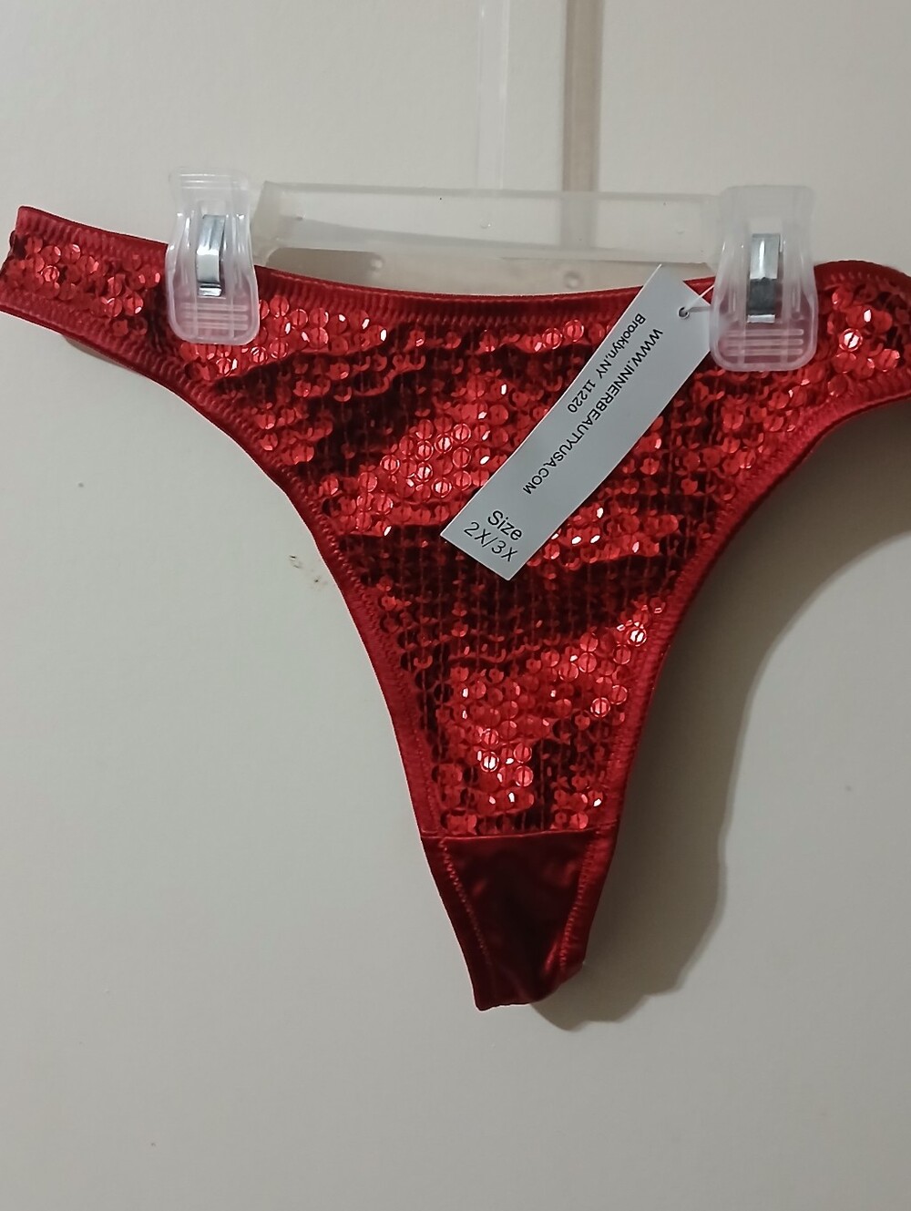 Red Sequin Thong Panties Woman Size 2xl color red